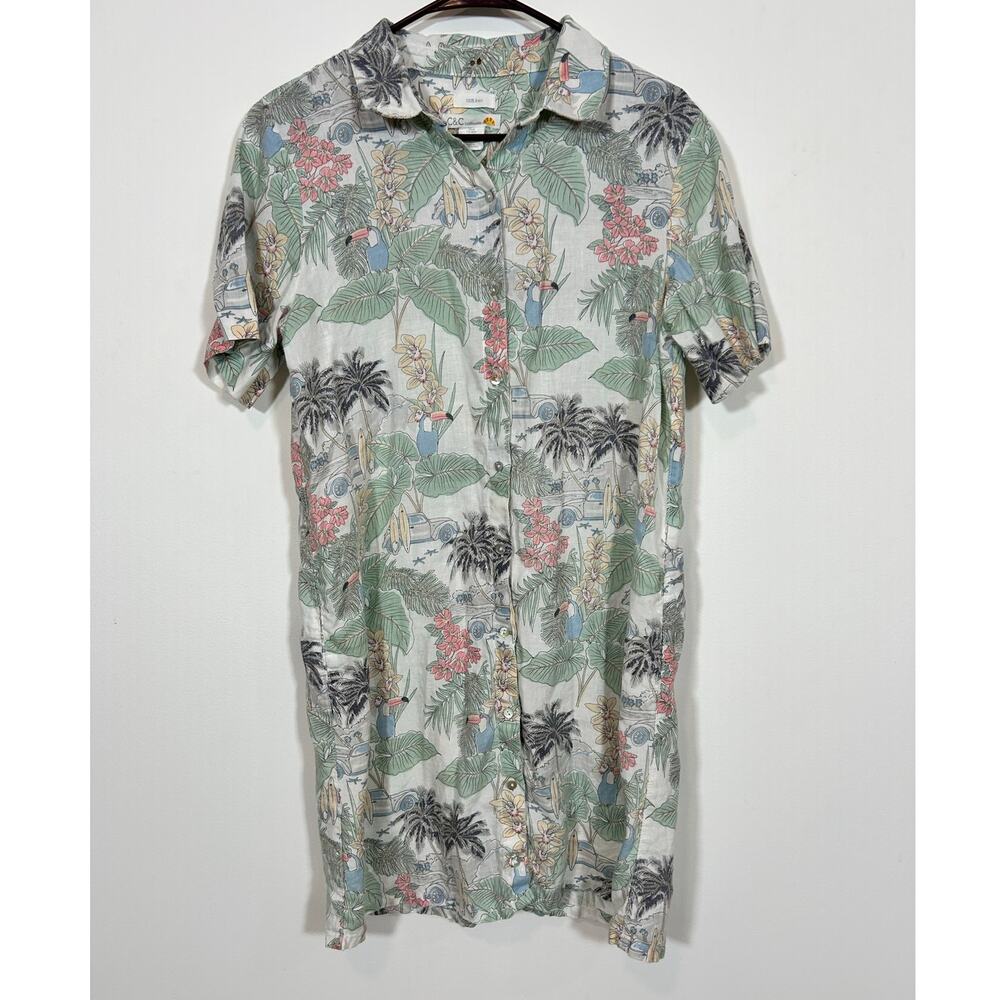 CC California Tropical Shirt Dress 100% linen Medium